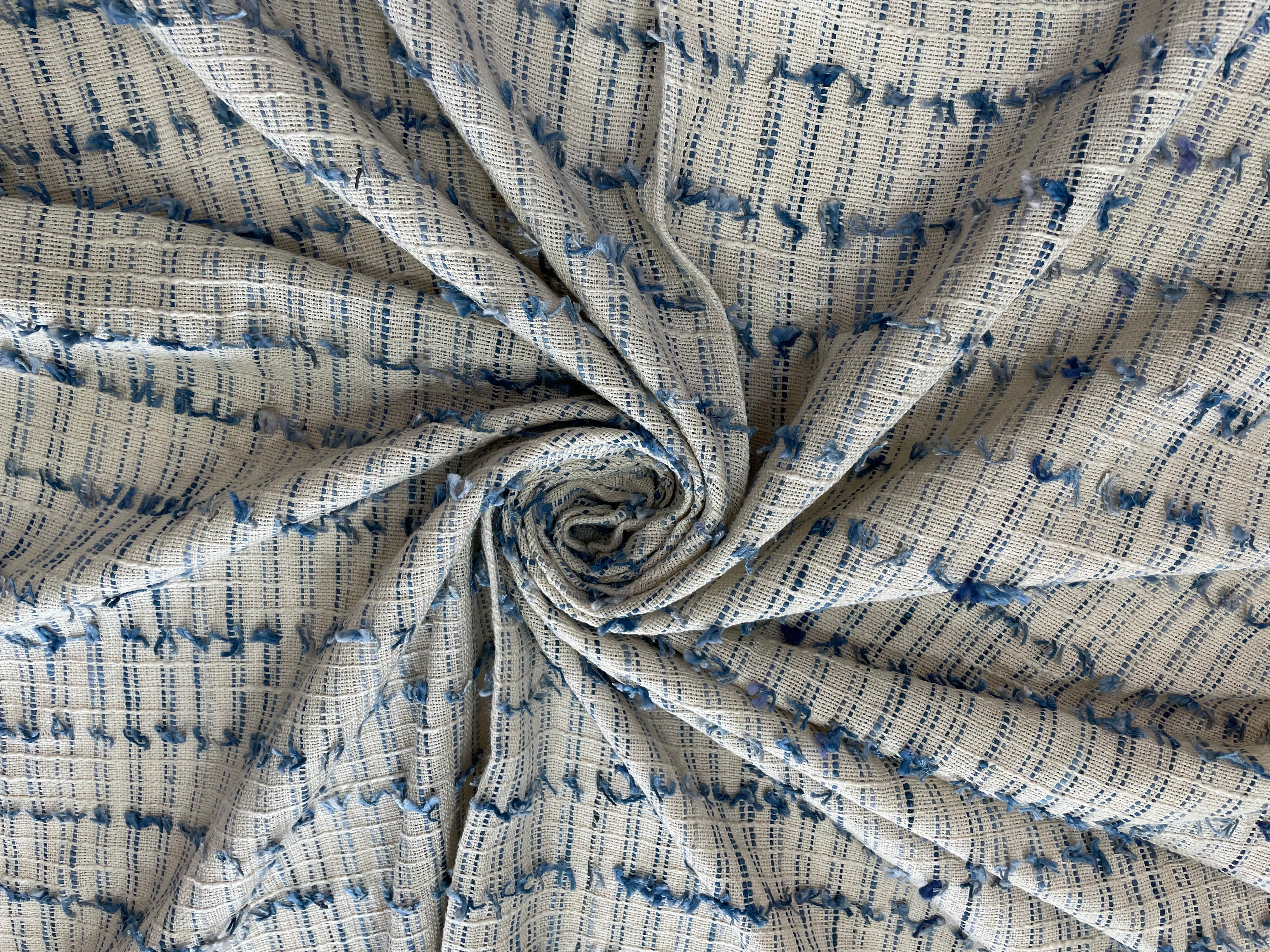 Blue & White Cotton Fringe Jacquard (Sku: J-497)