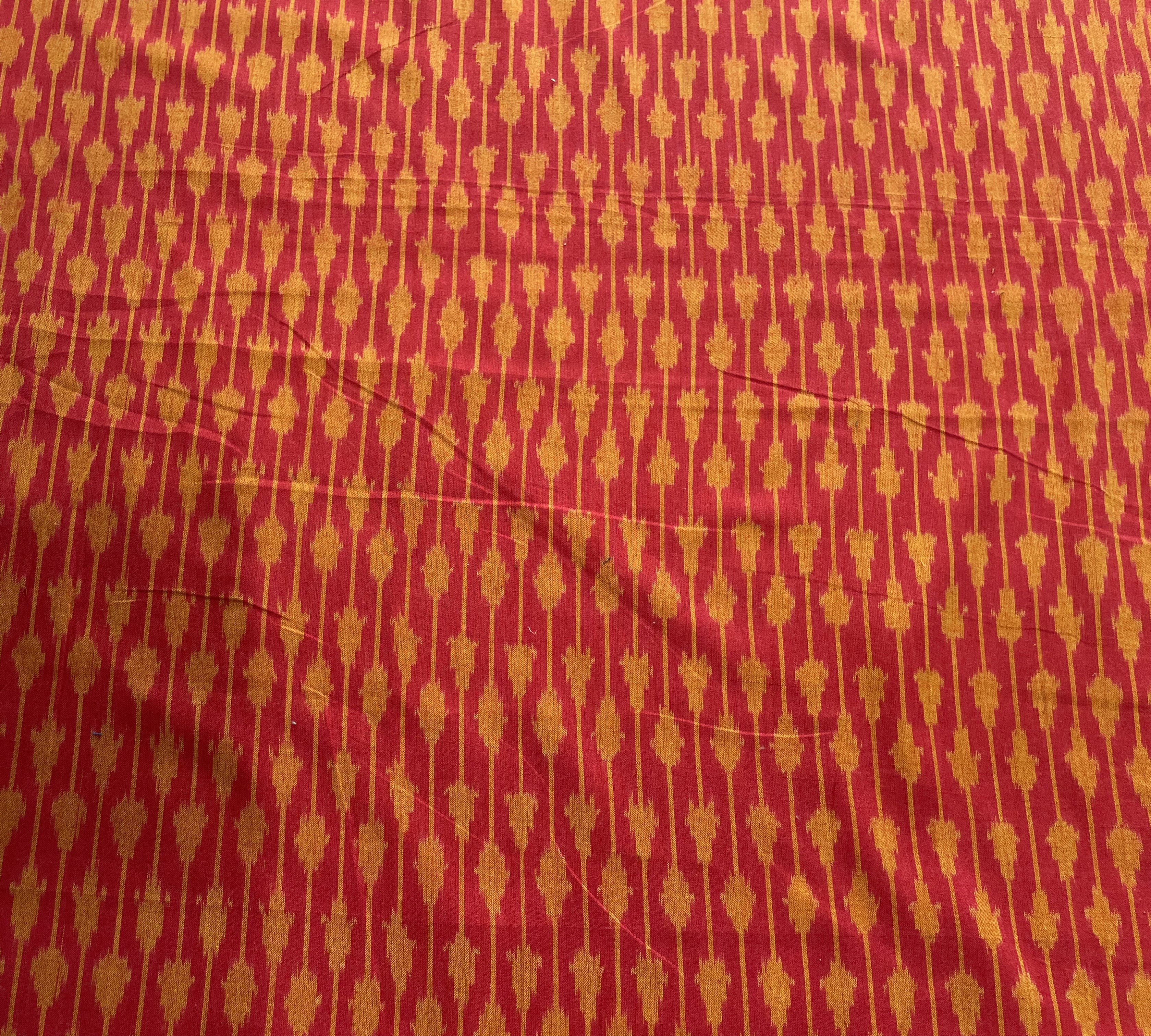 Red, Yellow,  Cotton Handloom Ikat