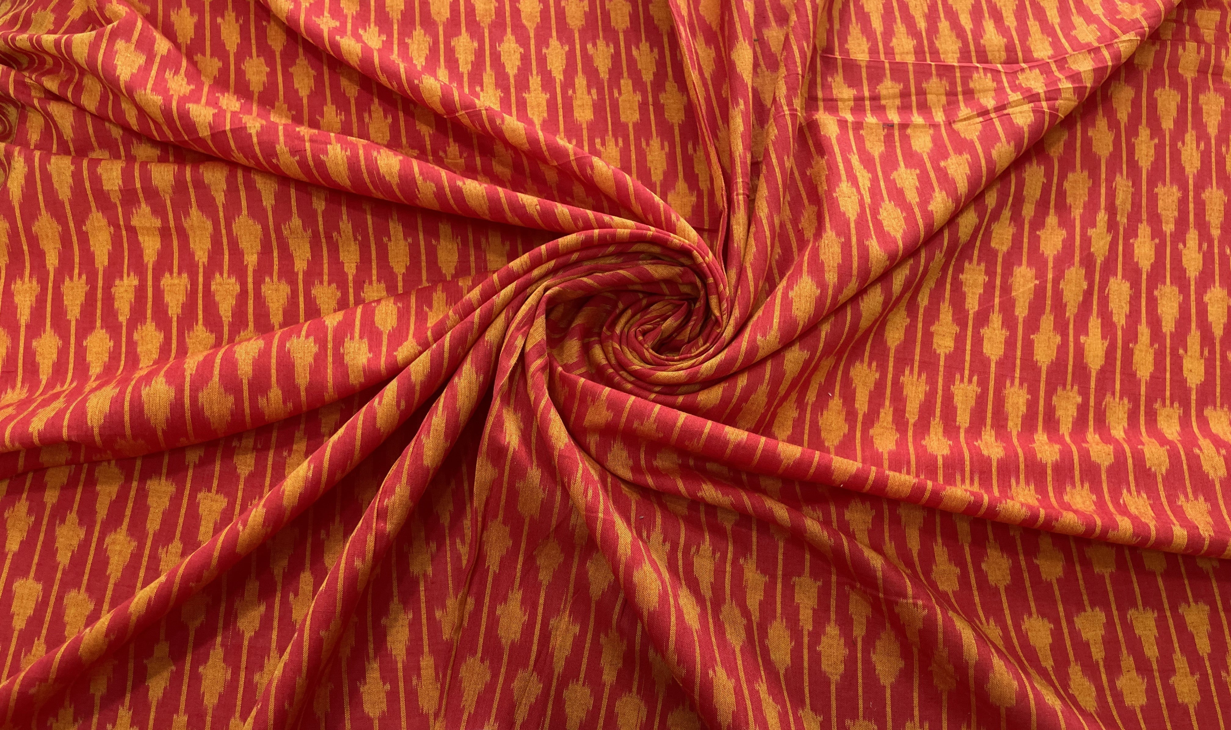 Red, Yellow,  Cotton Handloom Ikat