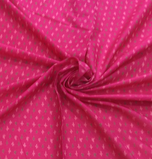 Pink & Green Silk (50%) Cotton (50%) Blend Handwoven Ikat (Width: 44 inches or 112 cm)