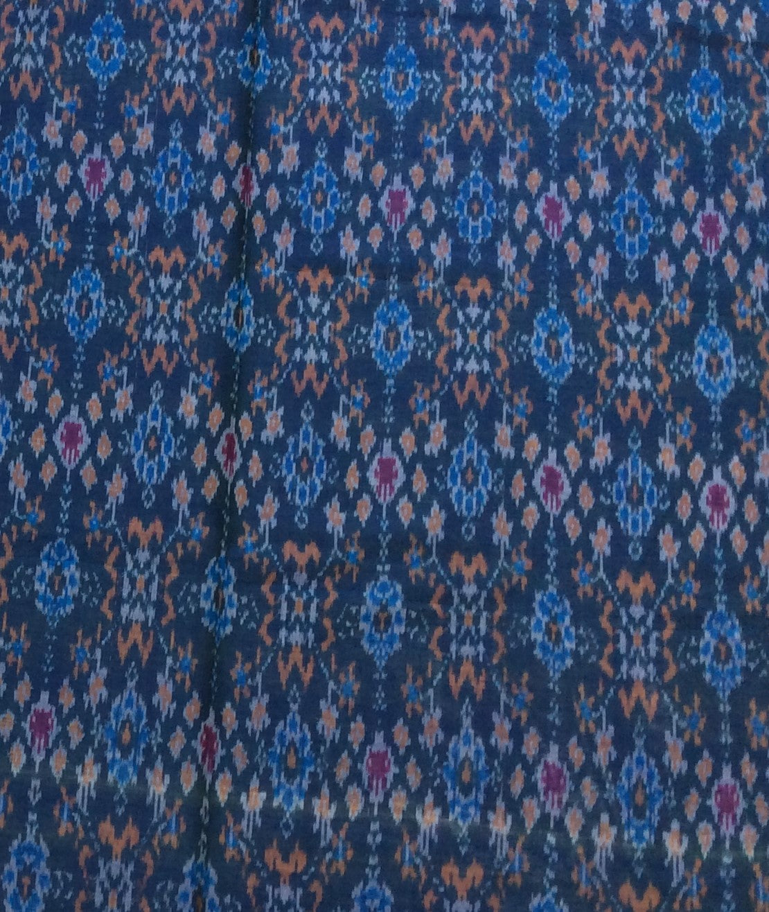 Blue Base Multicolor Silk (50%) Cotton (50%) Blend Handwoven Ikat (Width: 44 inches or 112 cm)