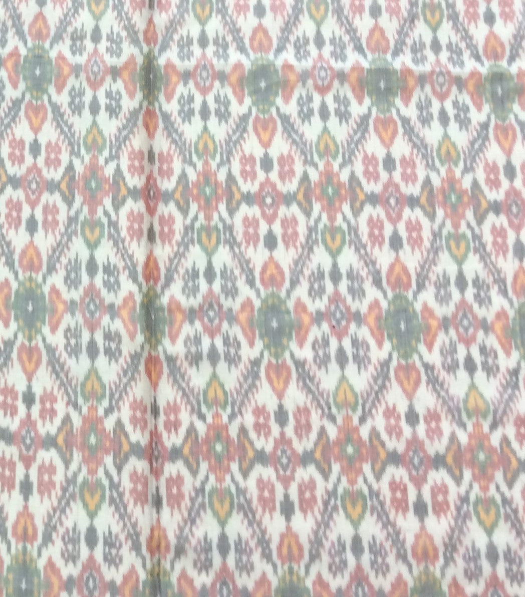 White Base Multicolor Silk (50%) Cotton (50%) Blend Handwoven Ikat (Width: 44 inches or 112 cm)