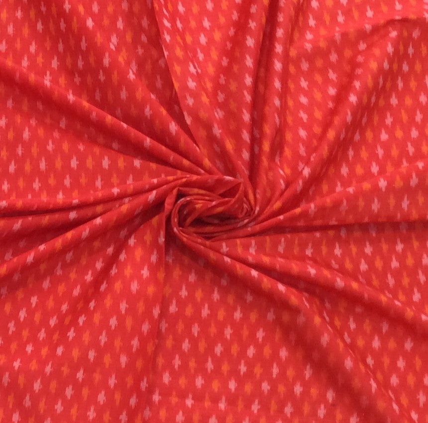 Red & Yellow Silk (50%) Cotton (50%) Blend Handwoven Ikat (Width: 44 inches or 112 cm)