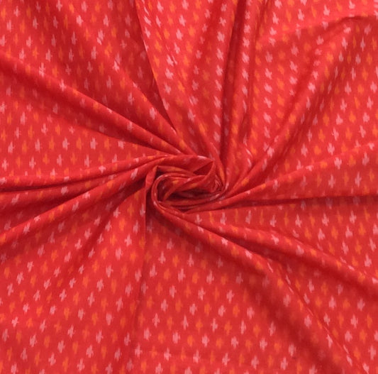 Red & Yellow Silk (50%) Cotton (50%) Blend Handwoven Ikat (Width: 44 inches or 112 cm)