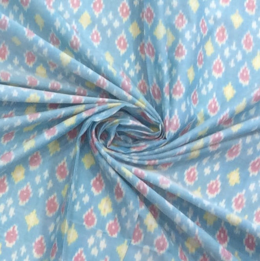 Blue Base Multicolor Silk (50%) Cotton (50%) Blend Handwoven Ikat (Width: 44 inches or 112 cm)