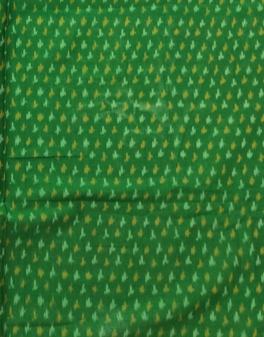 Green & Yellow Silk (50%) Cotton (50%) Blend Handwoven Ikat (Width: 44 inches or 112 cm)