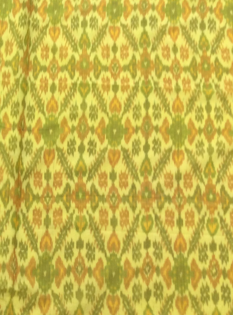 Yellow Base Multicolor Silk (50%) Cotton (50%) Blend Handwoven Ikat (Width: 44 inches or 112 cm)