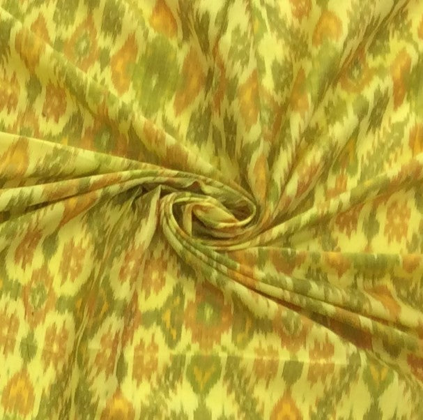 Yellow Base Multicolor Silk (50%) Cotton (50%) Blend Handwoven Ikat (Width: 44 inches or 112 cm)