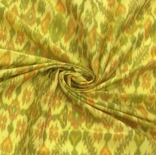 Yellow Base Multicolor Silk (50%) Cotton (50%) Blend Handwoven Ikat (Width: 44 inches or 112 cm)