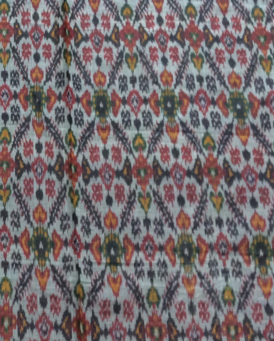 Grey Base Multicolor Silk (50%) Cotton (50%) Blend Handwoven Ikat (Width: 44 inches or 112 cm)