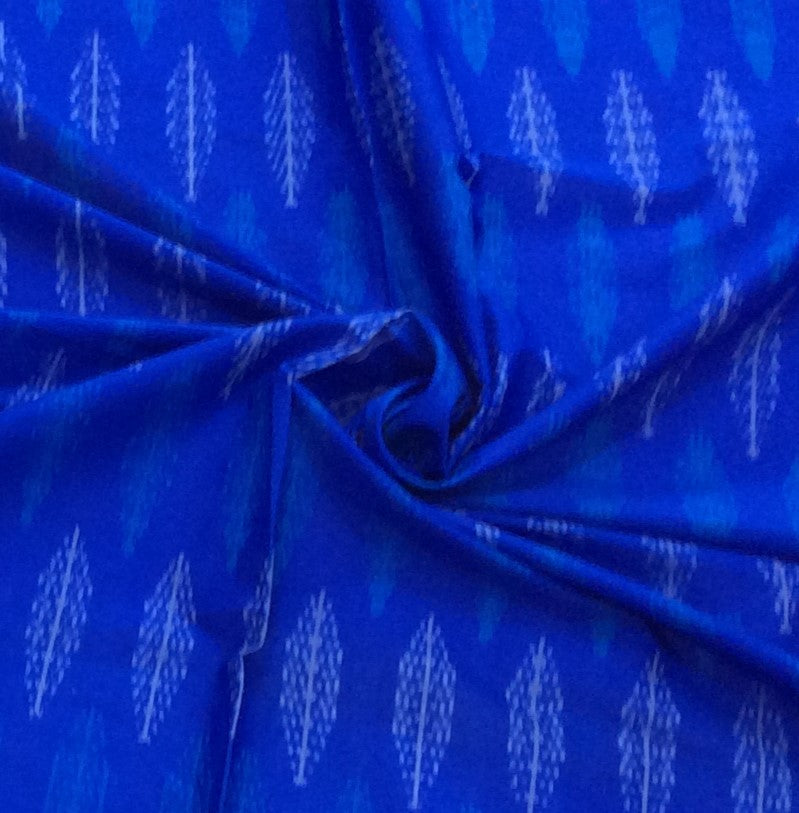 Blue & White Silk (50%) Cotton (50%) Blend Handwoven Ikat (Width: 44 inches or 112 cm)