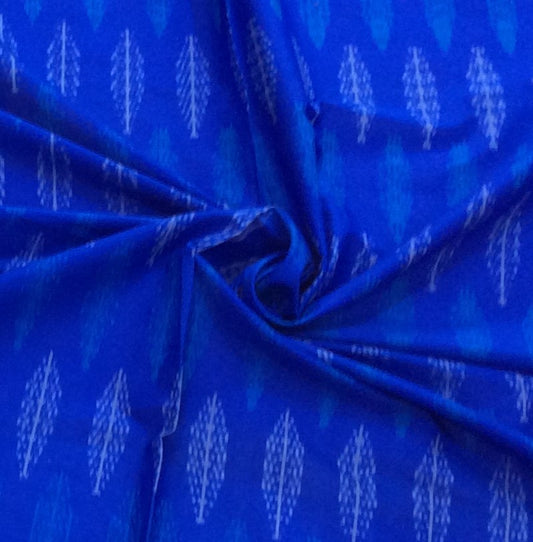 Blue & White Silk (50%) Cotton (50%) Blend Handwoven Ikat (Width: 44 inches or 112 cm)