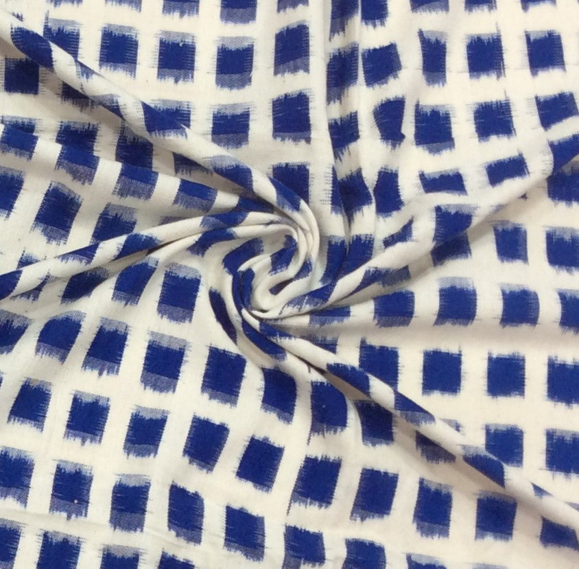 Blue & White Check Cotton Handwoven Thick Double Ikat (Width: 44 inches or 112 cm)