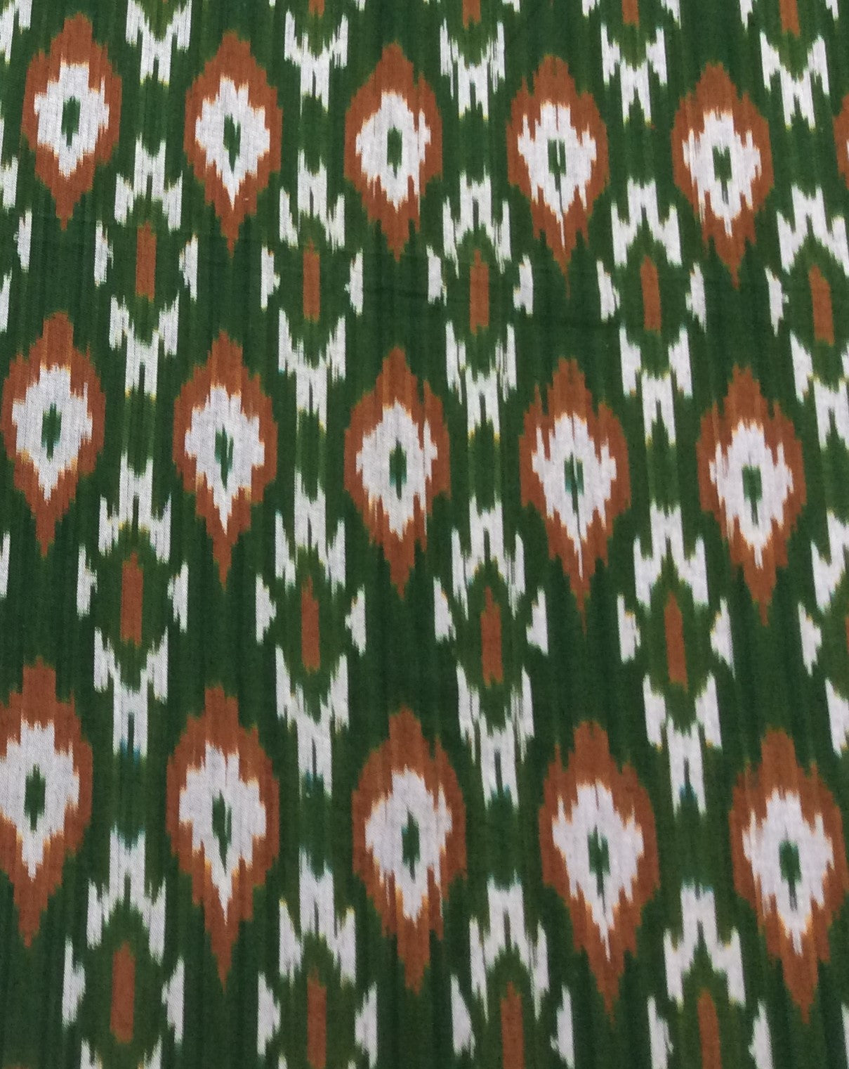 Green & Brown Cotton Woven Handloom Thick Ikat (Width: 44 inch or 112 cm)