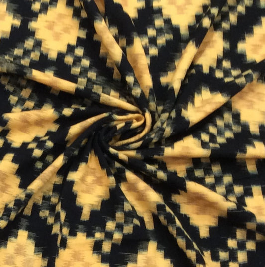 Black & Yellow Geometric Cotton Handloom Thick Ikat (Width: 44 inch or 112 cm)
