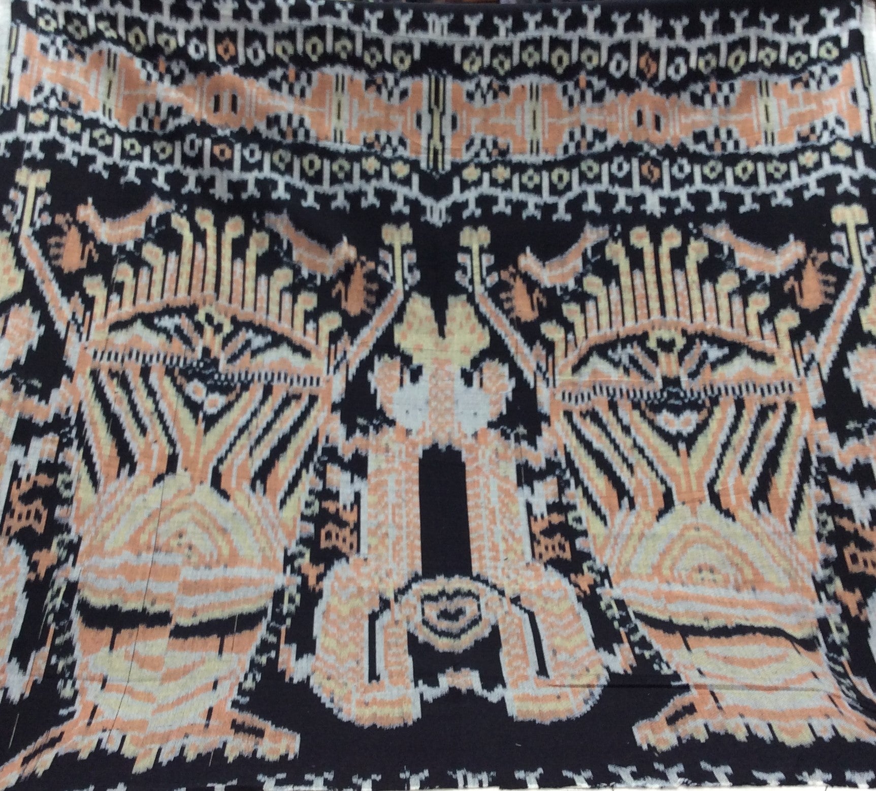 Black Base Big Pattern Cotton Woven Handloom Thick Ikat (Width: 44 inches or 112 cm)