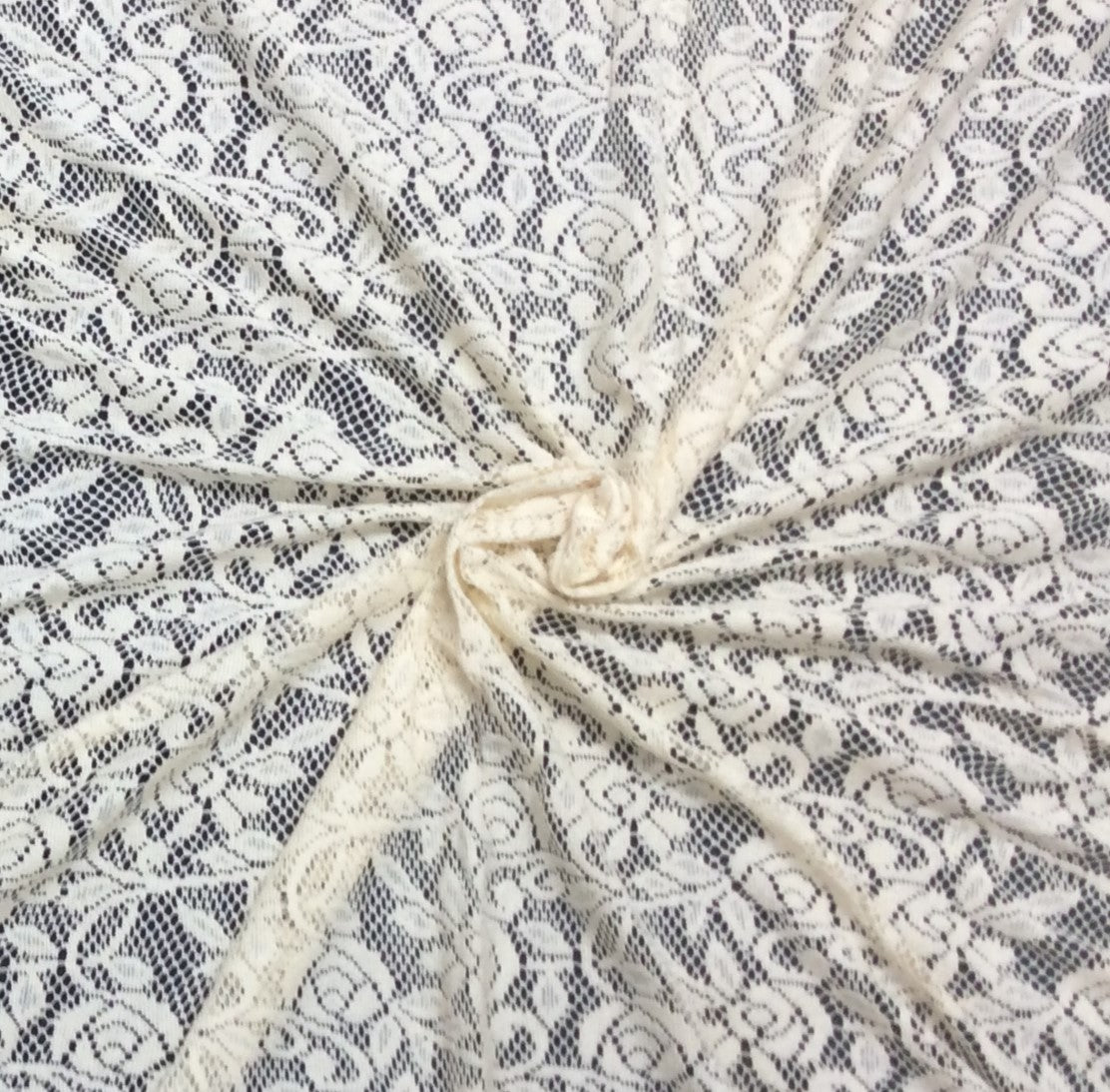 Off White Floral Cotton Dyeable Net Fabric