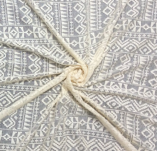 Off White Geometric Design Cotton Dyeable Net Fabric
