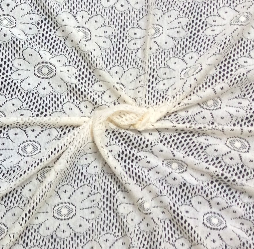 Off White Big Floral Cotton Dyeable Net Fabric