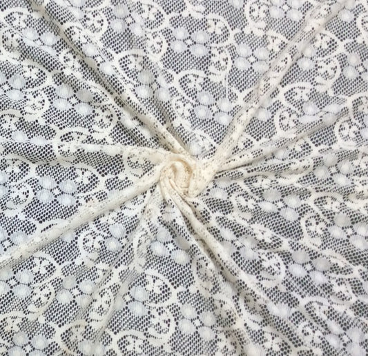 Off White Floral Cotton Dyeable Net Fabric