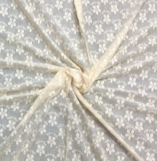 Off White Floral Cotton Dyeable Net Fabric