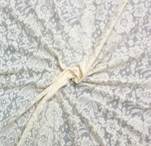 Off White Floral Cotton Dyeable Net Fabric
