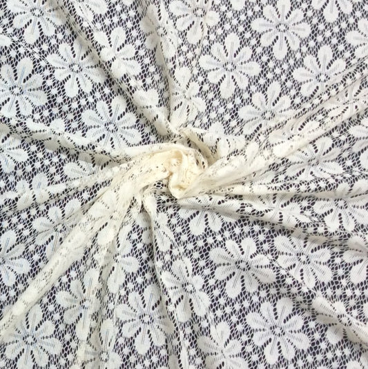 Off White Floral Cotton Dyeable Net Fabric