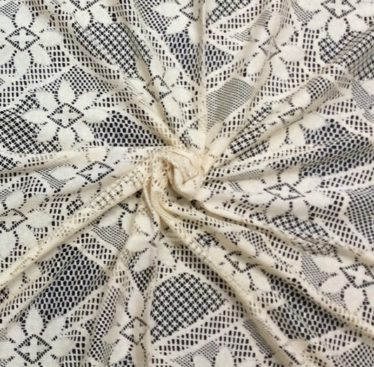 Off White Floral Cotton Dyeable Net Fabric