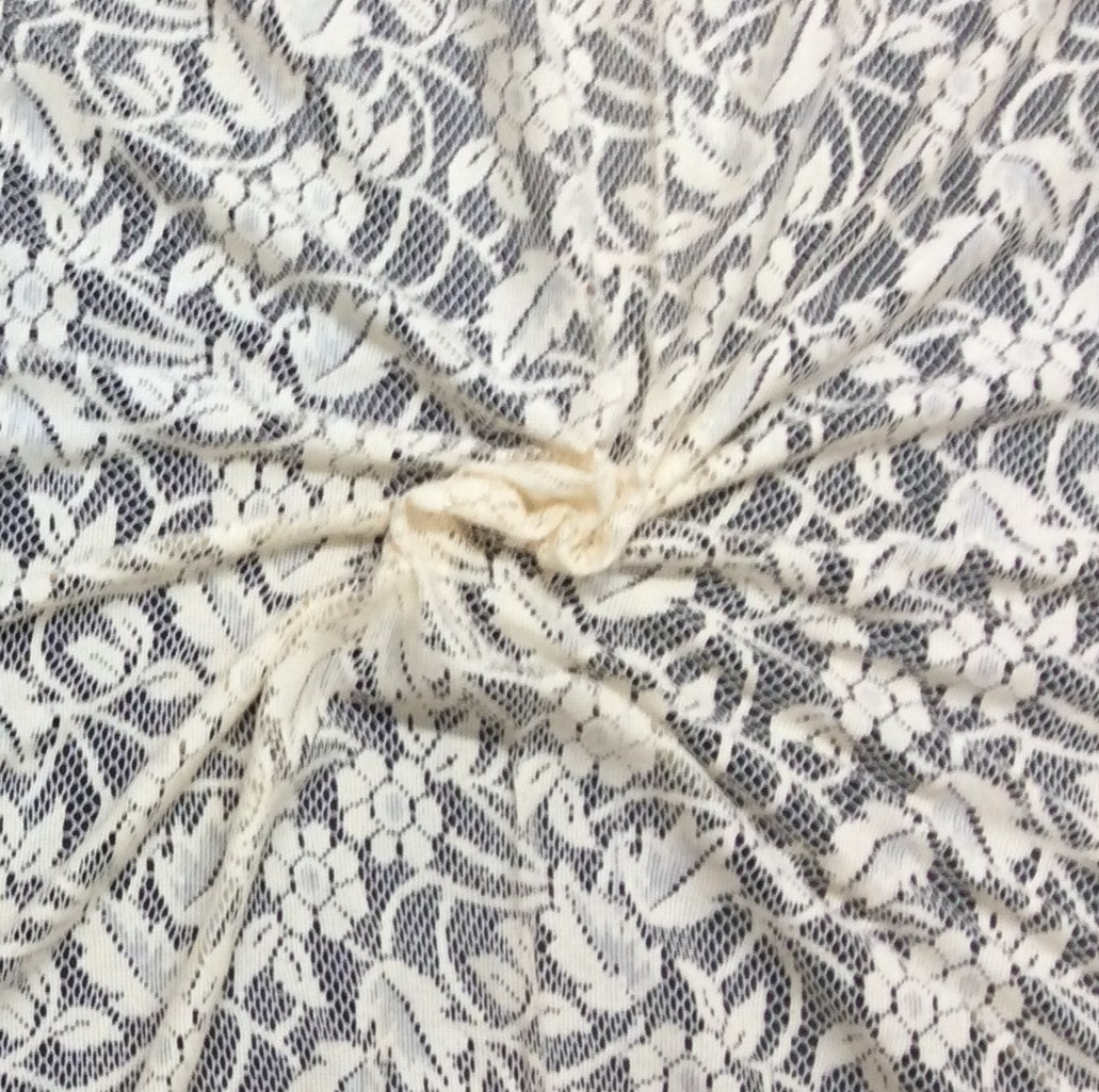 Off White Floral Cotton Dyeable Net Fabric