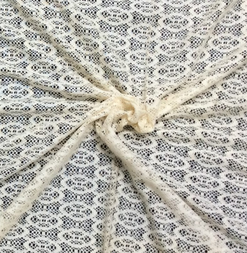 Off White Abstract Design Cotton Dyeable Net Fabric