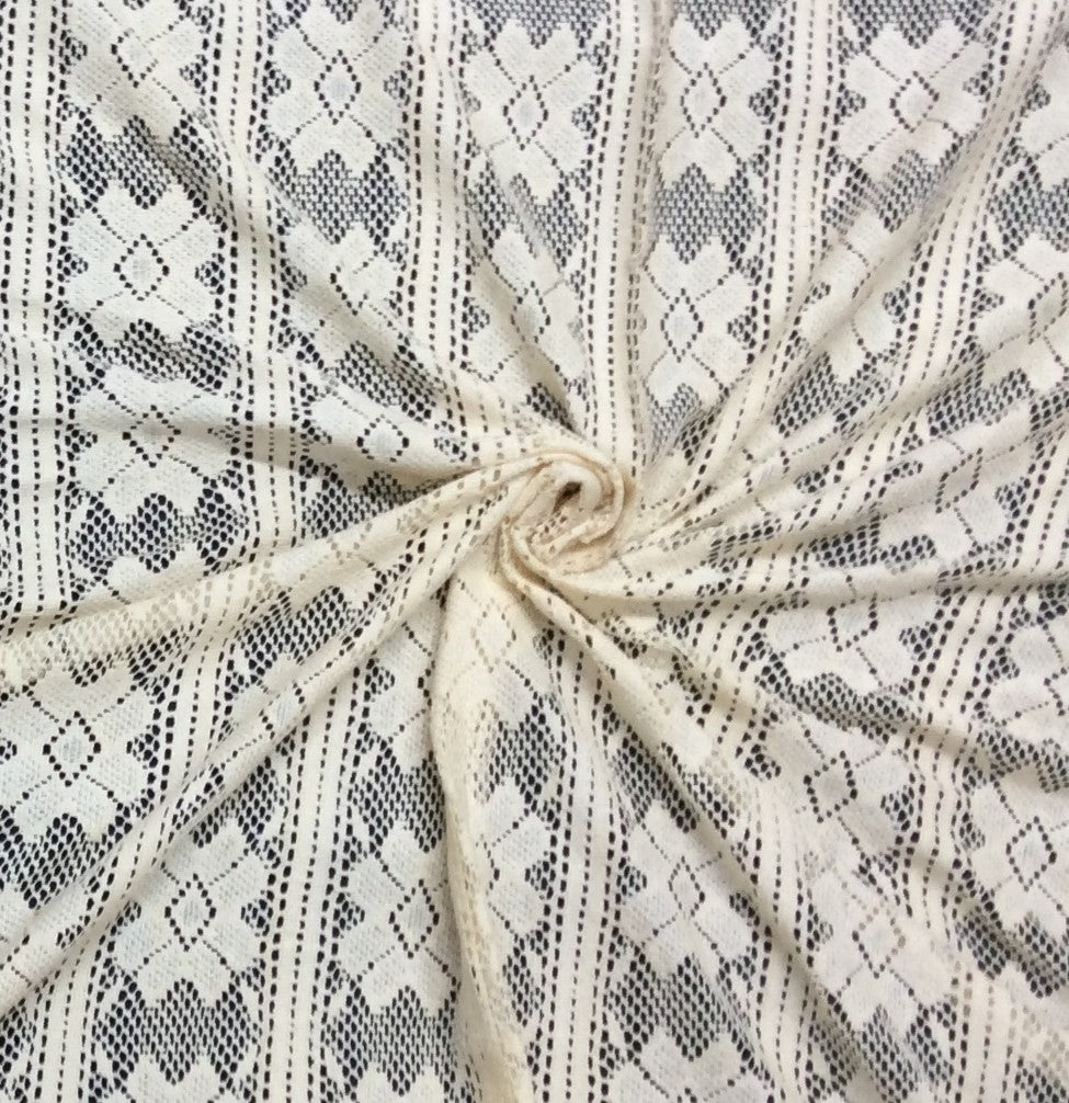 Off White Floral Cotton Dyeable Net Fabric