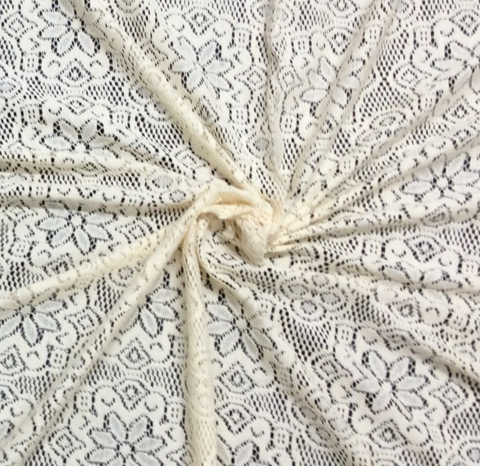 Off White Floral Cotton Dyeable Net Fabric