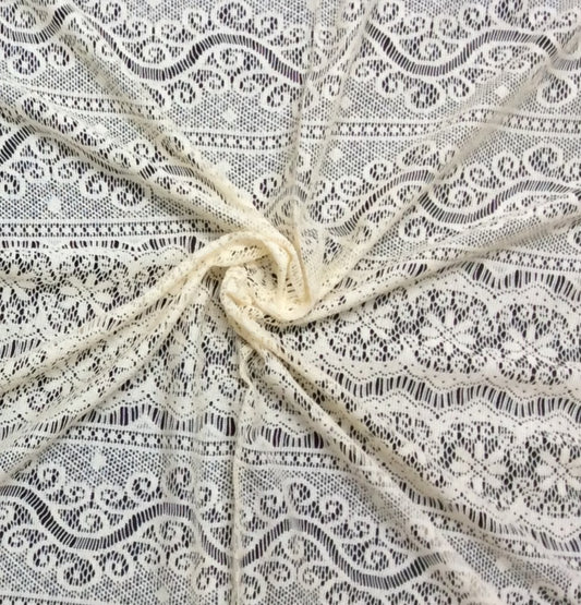 Off White Abstract Design Cotton Dyeable Net Fabric