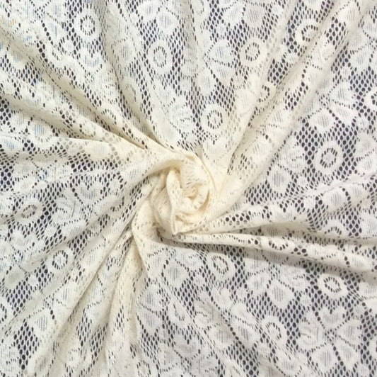 Off White Floral Cotton Dyeable Net Fabric