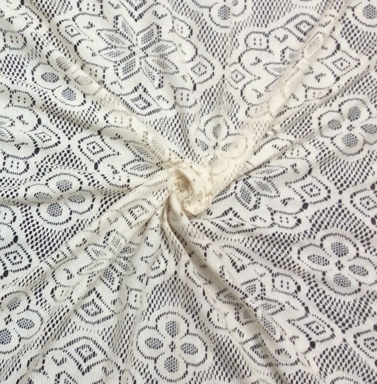 Off White Floral Cotton Dyeable Net Fabric