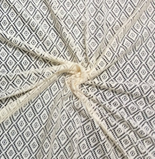 Off White Dimond Design Cotton Dyeable Net Fabric