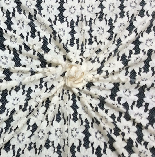 Off White Floral Dyeable Cotton Nylon Net Fabric