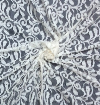 White Floral Design Dyeable Cotton Nylon Net Fabric