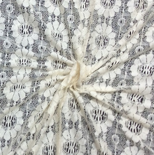 White Floral Design Dyeable Cotton Nylon Net Fabric