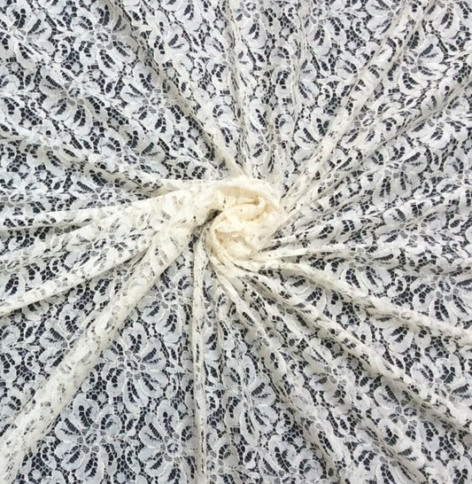 Off White Floral Dyeable Cotton Nylon Net Fabric