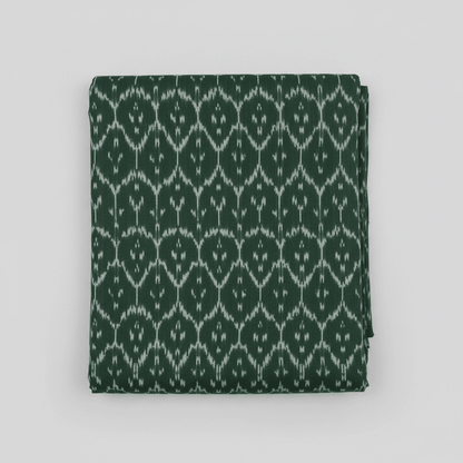 Green & White Fine Quality Cotton Handloom Ikat Fabric for Dress Material | Width: 44"