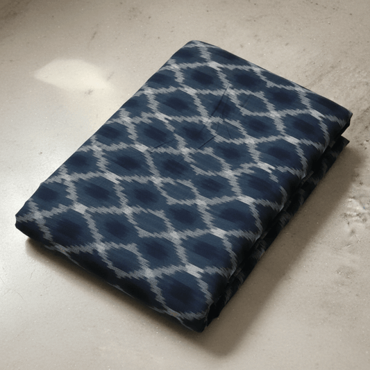 Teal Blue Diagnal Design Fine Quality Cotton Handloom Ikat | SKU: IK-632