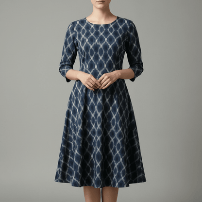 Teal Blue Diagnal Design Fine Quality Cotton Handloom Ikat | SKU: IK-632