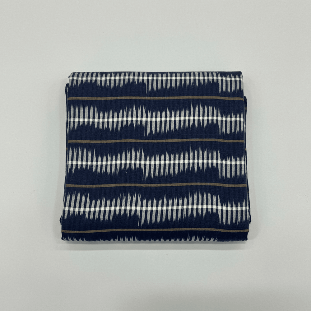 Blue & White Stripe Cotton Handloom Ikat Fabric for Dress Material | Width: 44"