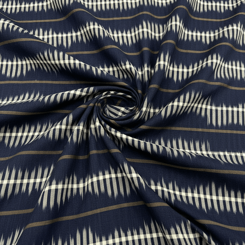 Blue & White Stripe Cotton Handloom Ikat Fabric for Dress Material | Width: 44"
