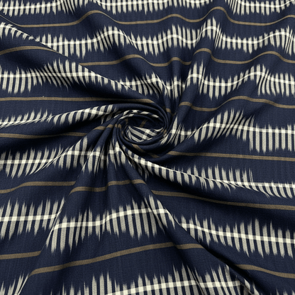 Blue & White Stripe Cotton Handloom Ikat Fabric for Dress Material | Width: 44"