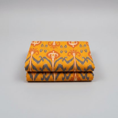 Yellow Base Multicolor Fine Quality Cotton Handloom Ikat Fabric for Dress Material | Width: 44"