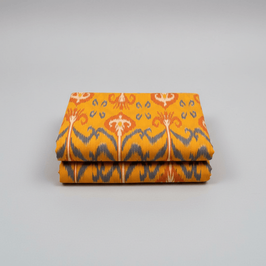 Yellow Base Multicolor Fine Quality Cotton Handloom Ikat | Width: 44"