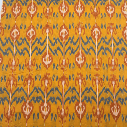 Yellow Base Multicolor Fine Quality Cotton Handloom Ikat Fabric for Dress Material | Width: 44"