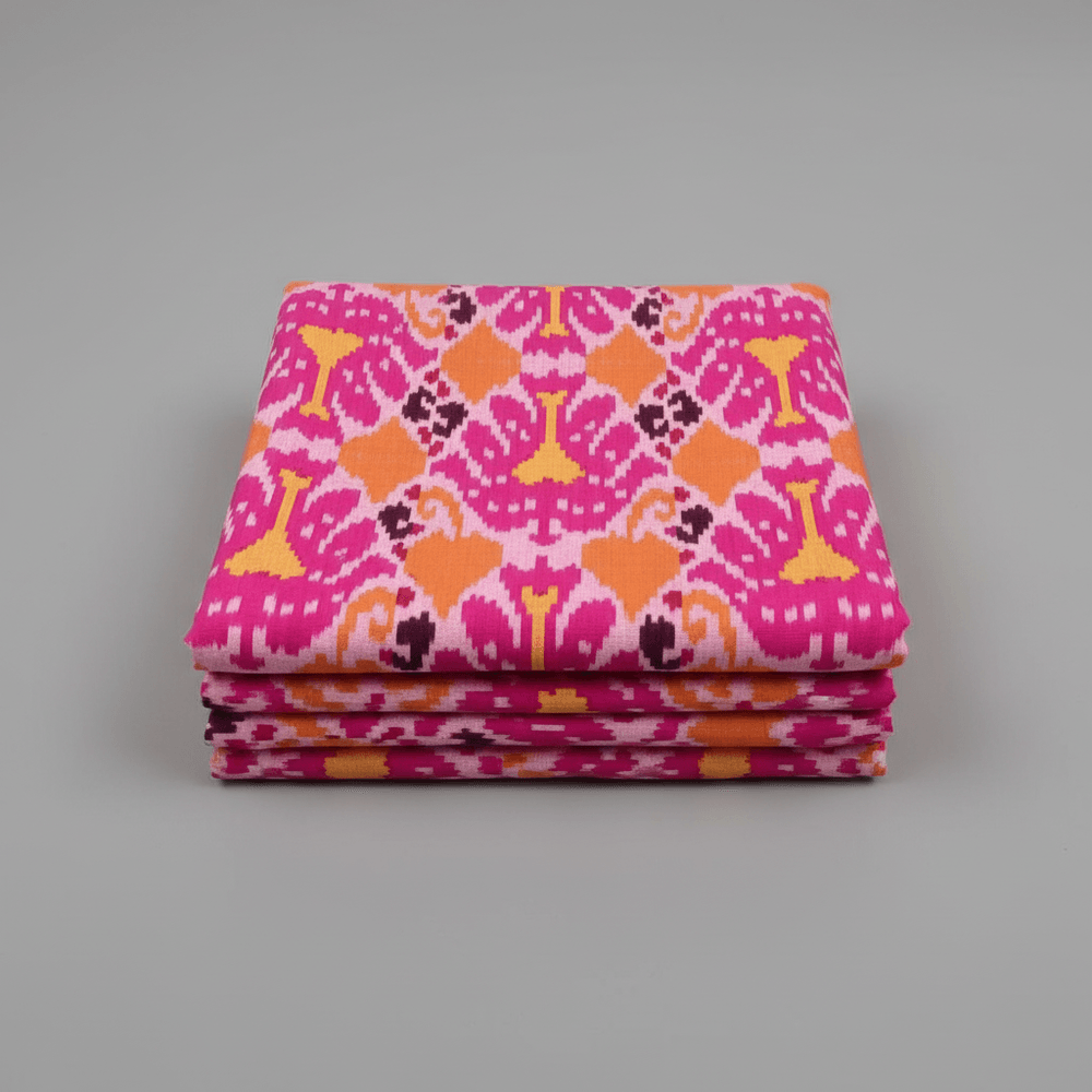 Multicolor Big Pattern Fine Quality Cotton Handloom Ikat Fabric for Dress Material | Width: 44"